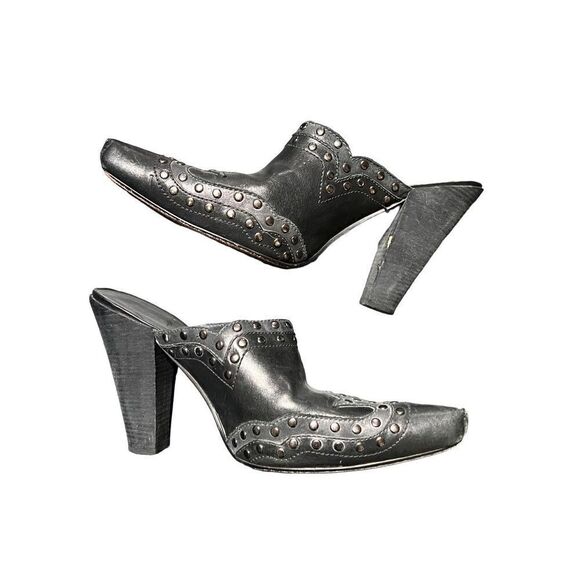 Cole Haan G Series Nike Air Studded Black & Gray Leather Mules Size 8 - Picture 1 of 5